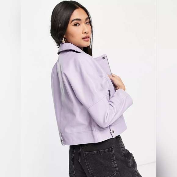 Muubaa Charlie drop shoulder leather jacket in lilac size 8 - Picture 3 of 3